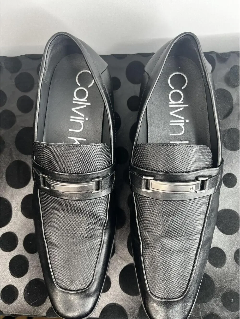 Calvin Klein Benning Men's Size 12 Black Slip On Loafers Metal Logo Bit Dress Sh